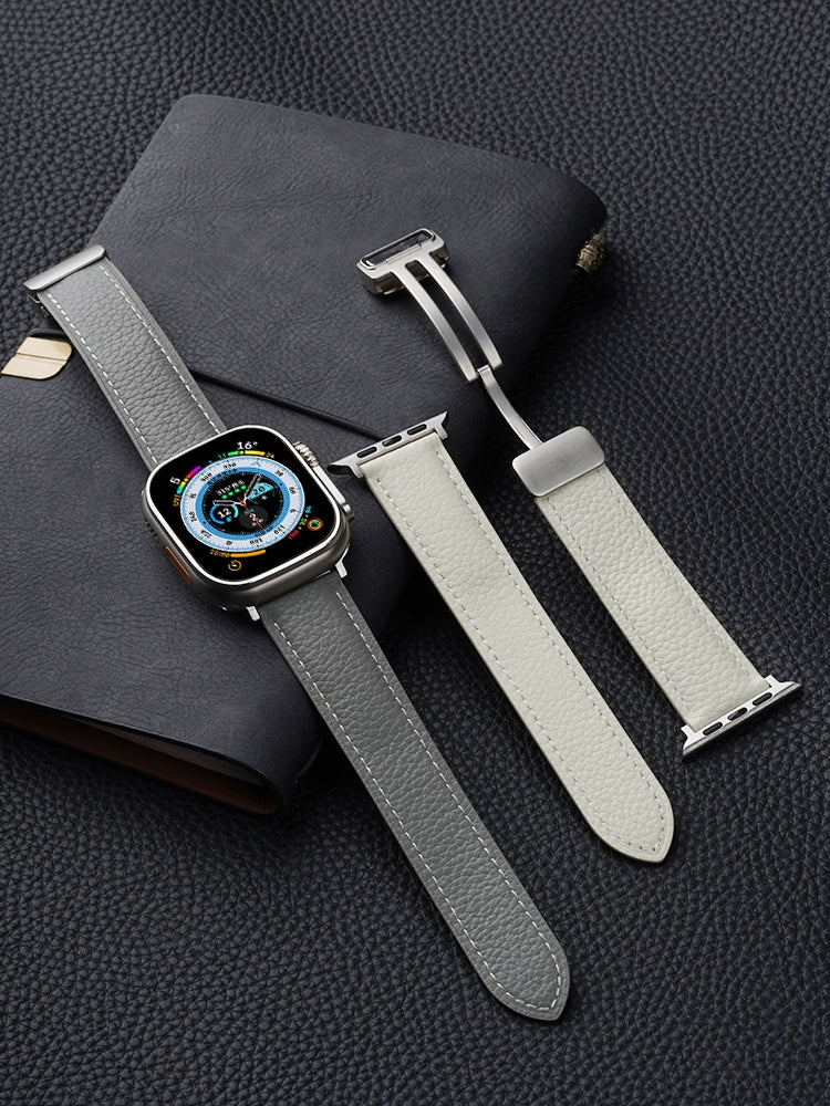 Casezly Apple Watch S9/S8 Ultra2 Metal Magnetic Leather Strap