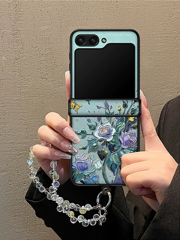 Casezly Ink Flower Case for Samsung Z Flip 6，Includes Crystal Chain