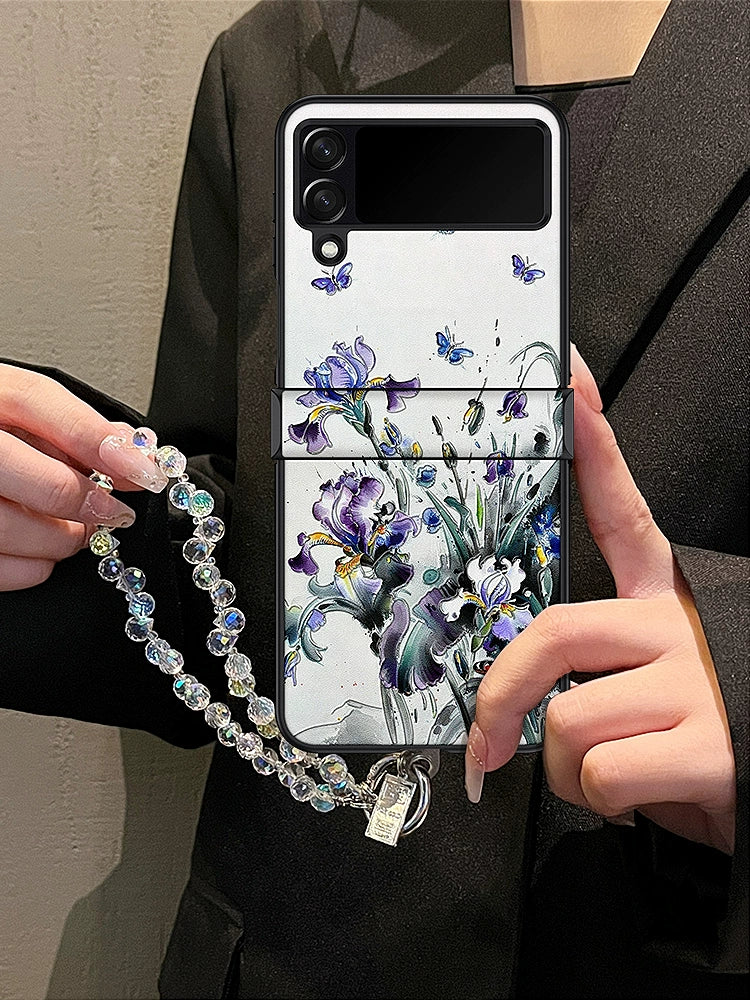 Casezly Ink Flower Case for Samsung Z Flip 6，Includes Crystal Chain