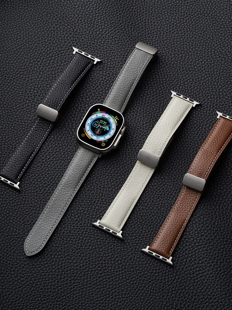 Casezly Apple Watch S9/S8 Ultra2 Metal Magnetic Leather Strap